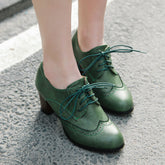 Damen Oxford Schuhe Geschnitzter Schnürstiefel mit mittlerem Absatz